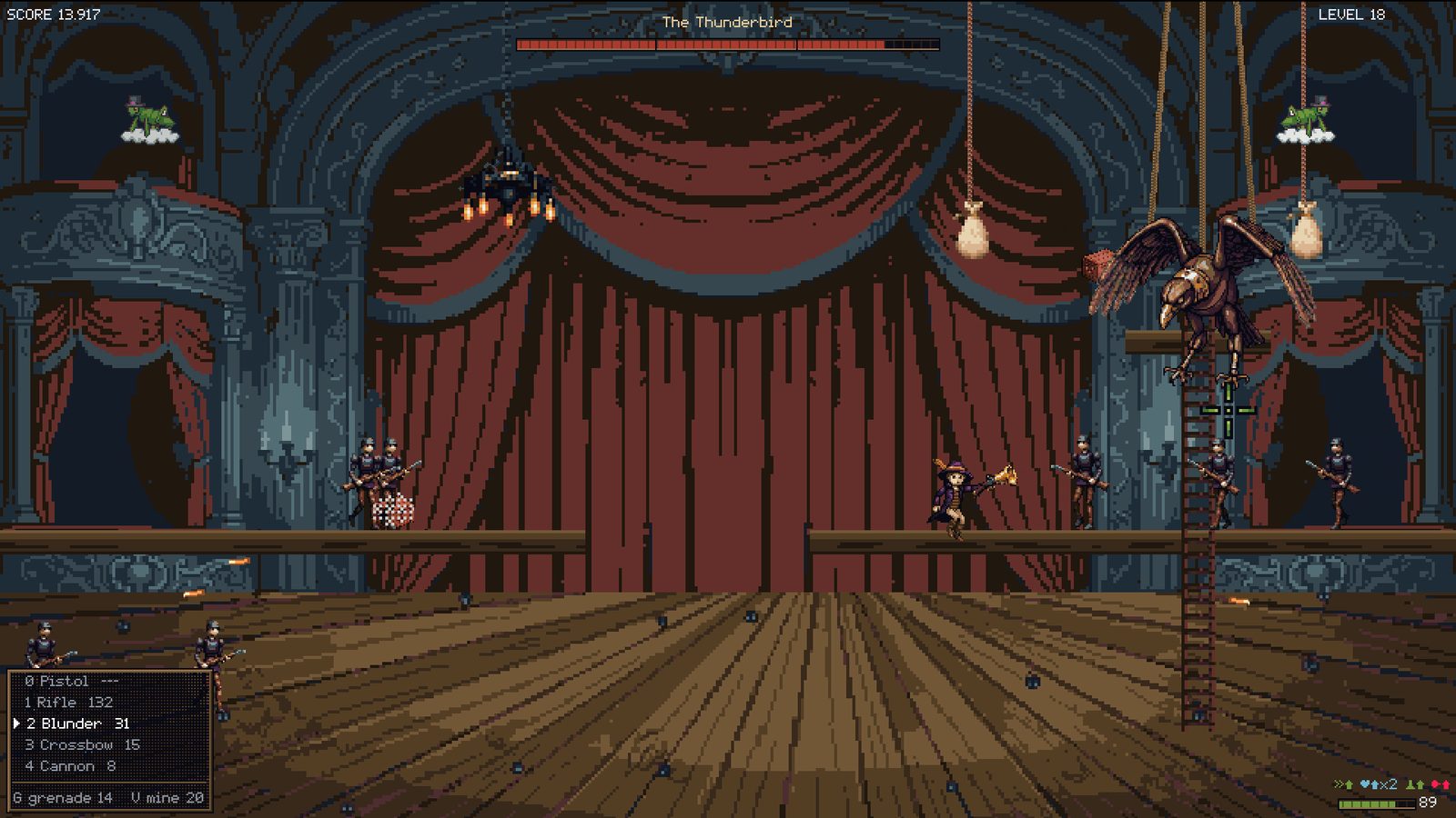 The Thunderbird unfolds out of the rigging above the curtain