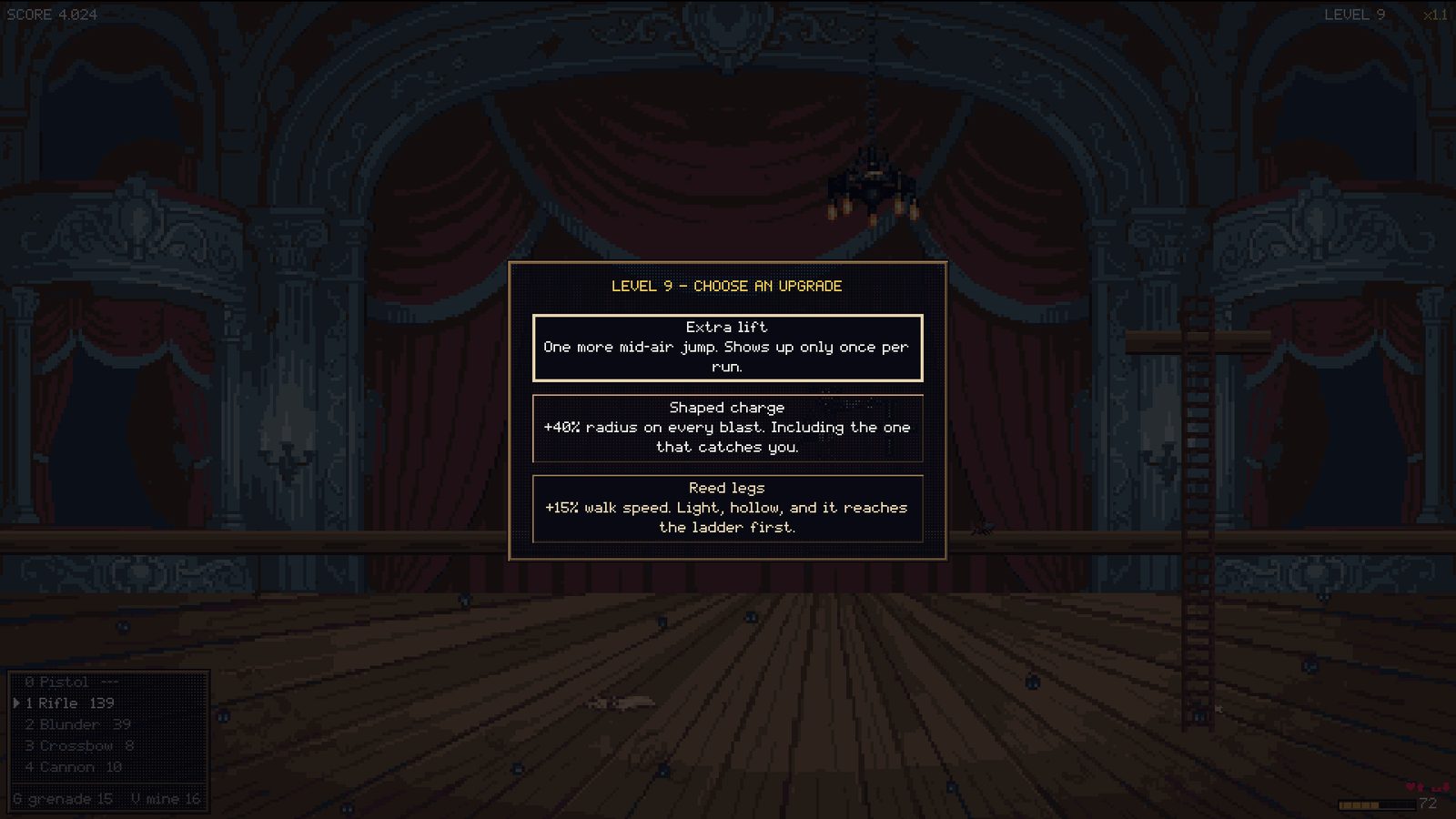 The screen between acts, with three upgrade cards to choose from
